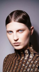 Conceptual editorial makeup with structured hair and bold minimalism, styled by Waring Makeup, Ottawa Editorial Makeup Artist.