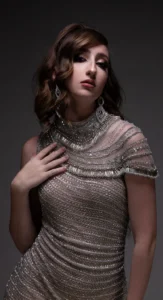 High-fashion prom glam makeup with dramatic eyes and soft waves, styled by Waring Makeup, Ottawa Prom Makeup Artist.