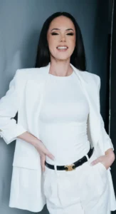 Professional Corporate Makeup by Waring Makeup - Ottawa Executive Makeup Services Woman in a white suit with polished corporate makeup, styled by Waring Makeup, Corporate Makeup Artist Ottawa.